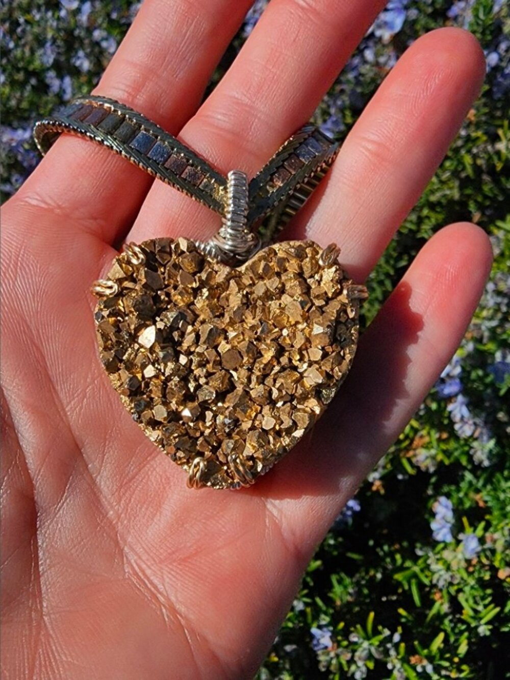 Gold Aura Quartz Heart Pendant